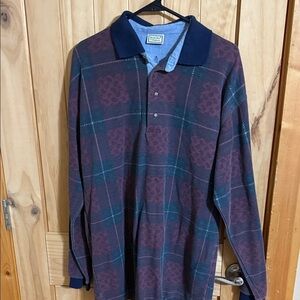 Bugle Boy Burgundy and Green Plaid Polo Shirt